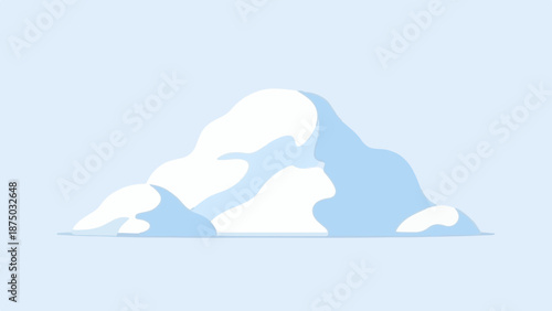 A flat vector illustration of a snow-covered mountain peak against a light blue, minimalist sky