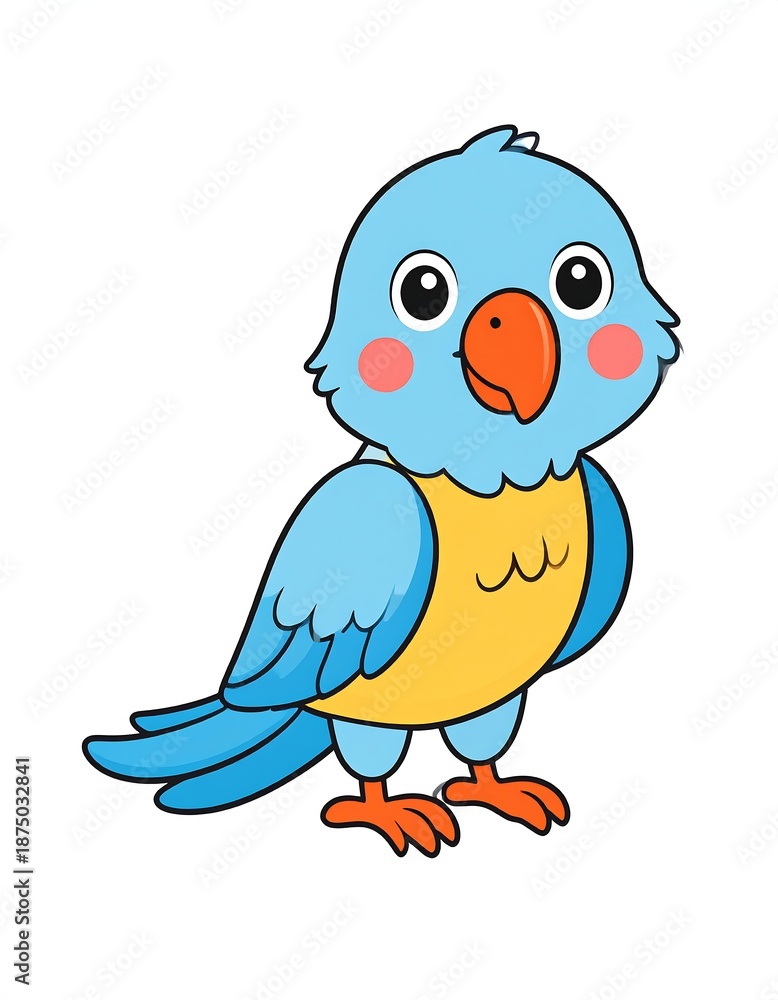 Fototapeta premium A cartoonish blue and yellow bird with a large orange beak