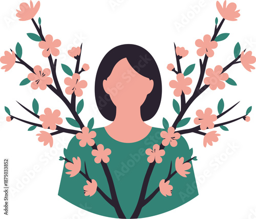 Woman with Blossoms - Nature and Spring Illustration