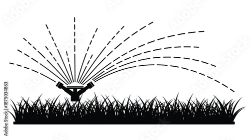 Lawn sprinkler irrigating grass a simple black and white silhouette