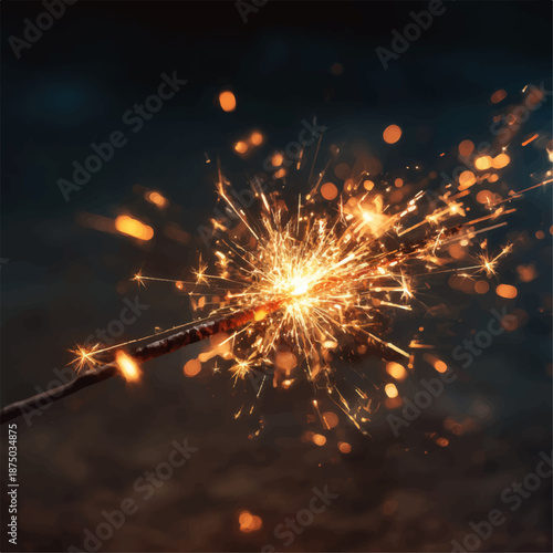 Bright sparkler bursting in dark night sky
