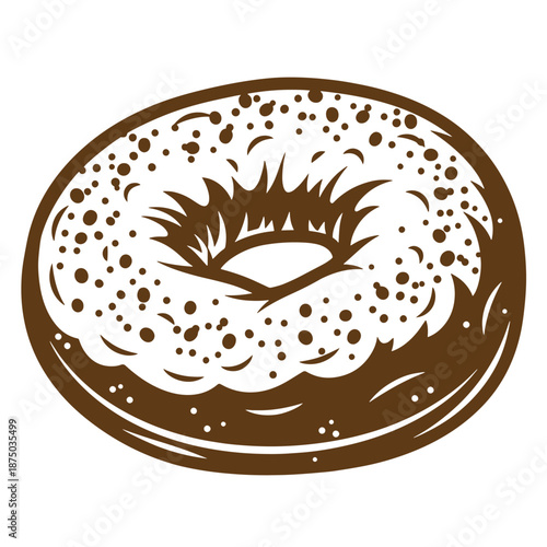 Vintage Brown bagel with cream cheese spread and sesame seeds on top isolated on white background