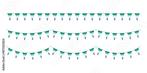 Green, white, blue and purple colored party bunting, as the colors of the gay man flag. LGBTQI concept. Flat design illustration.