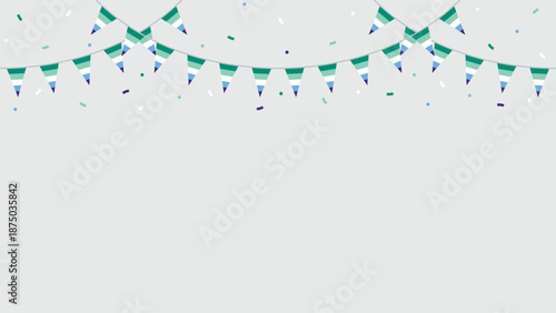 Green, white, blue and purple colored party bunting, as the colors of the gay man flag. LGBTQI concept. Flat design illustration.