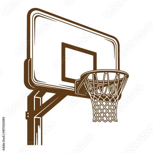 Vintage Brown basketball hoop with backboard and net on white background  sports equipment