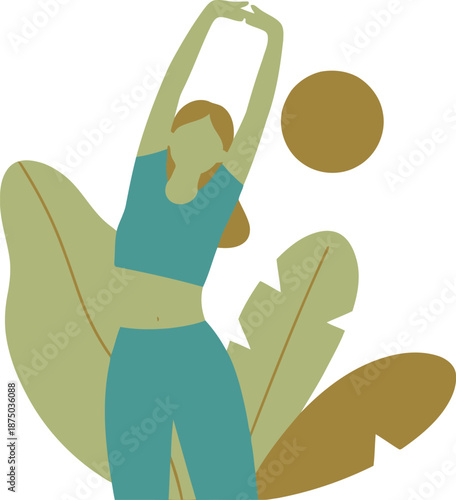 Energetic Stretching Woman in Nature Inspired Design