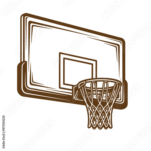 Vintage Brown basketball hoop with backboard and net on white background  sports equipment