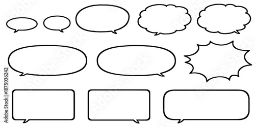 A collection of various speech bubbles, thought bubbles, and text boxes outlines