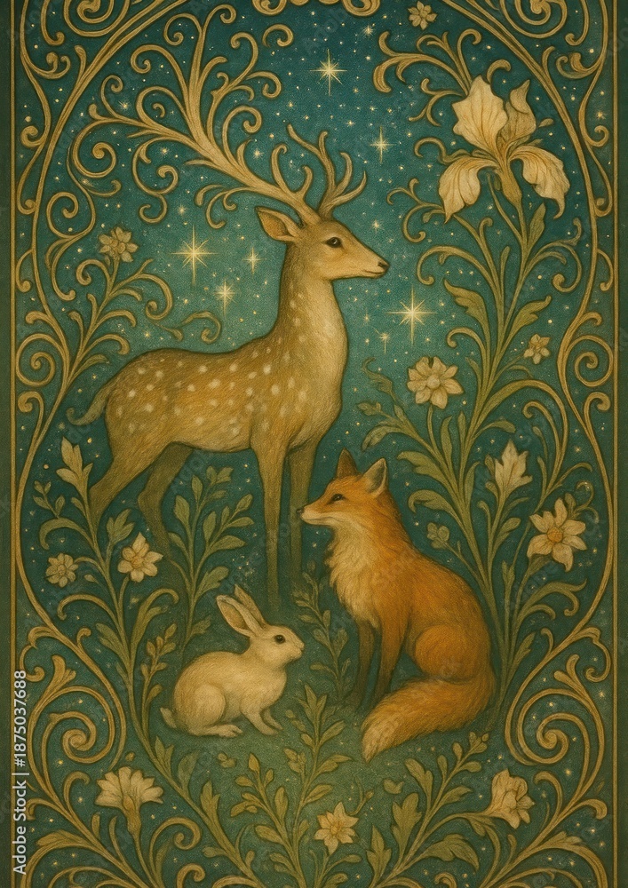 Fototapeta premium Enchanted forest animals illustration