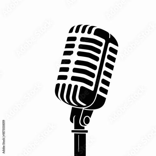 A classic black and white microphone on a stand