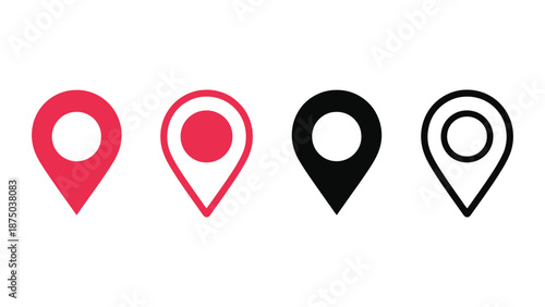 A set of four location icons in red and black on a white background