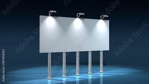 Blank Horizontal Outdoor Billboard Mockup with Spotlights on Truss Pillars