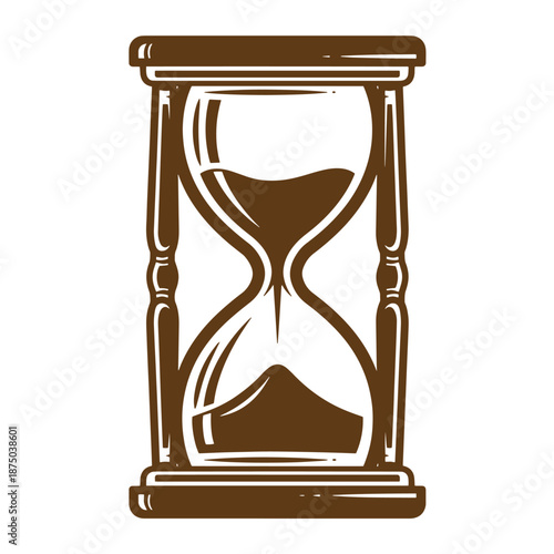 Vintage Brown hourglass with sand flowing down isolated on white background