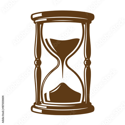 Vintage Brown hourglass with sand flowing down isolated on white background