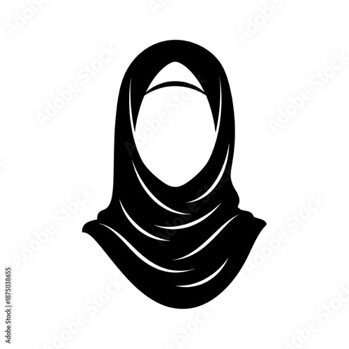 Woman Wearing Hijab Silhouette Isolated on White Background
