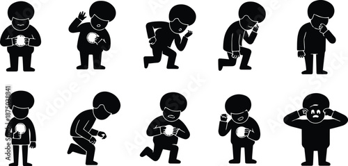 Playful Human Silhouette Checking Time Pose Bundle, Flat Vector People Icons for Deadline, Waiting, Punctuality, Time Awareness and Daily Habit Illustration