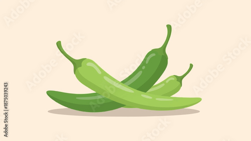 A minimalist illustration of three fresh green chili peppers on a light-colored background