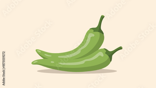 A minimalist illustration of two fresh green chili peppers on a light cream background