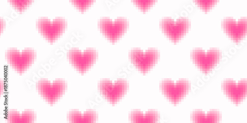 Seamless pattern with pixel hearts. Valentine's Day background, retro game graphic hearts
