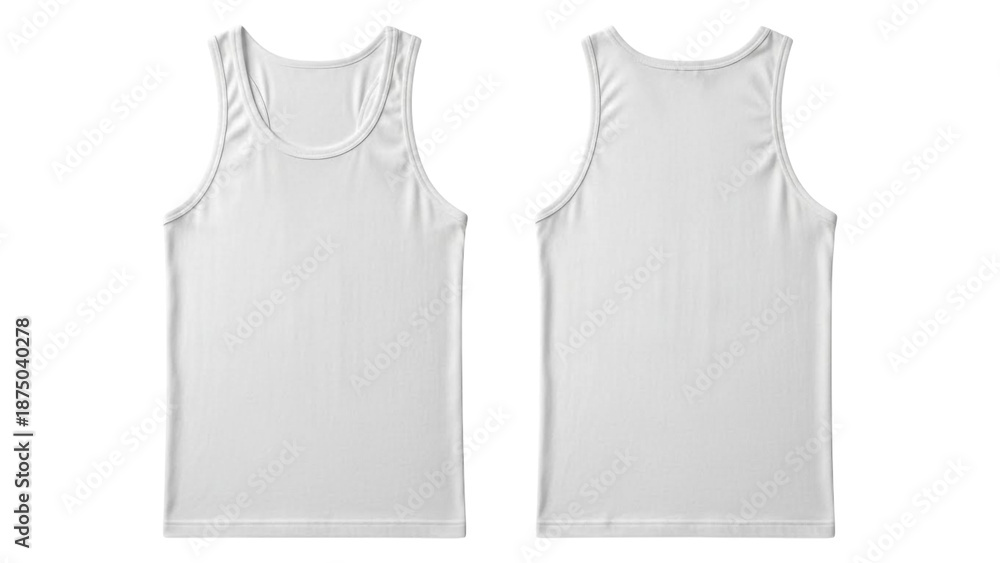 Fototapeta premium White sleeveless racerback tank top displayed on hanger against white background