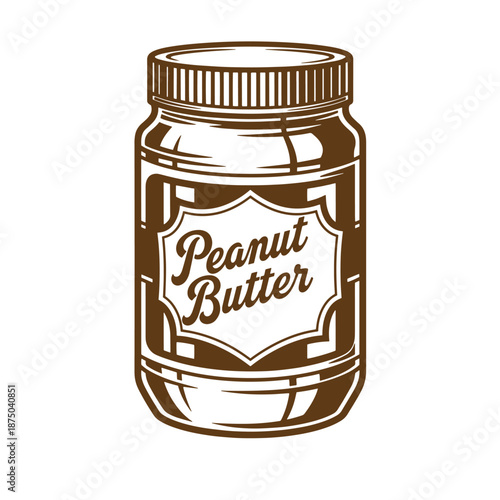 Vintage Brown peanut butter jar with label isolated on white background