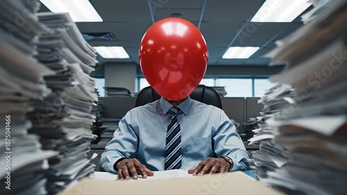 Concept of an office worker buried under overwhelming paperwork and bureaucracy, symbolizing inefficiency, stress, and the critical need for digital transformation, automation, and process...