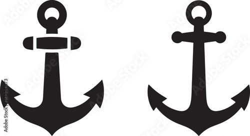 Anchor Icon Set, Sea and Ship Anchor Vector Illustration Isolated on White Background