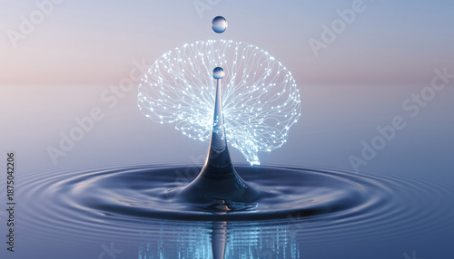 Water Ripple Forming Glowing Brain Network - Mental Wellness