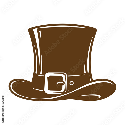 Vintage Brown top hat with buckle isolated on white background