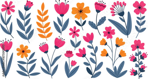 Decorative Scandinavian folk art floral vector elements collection