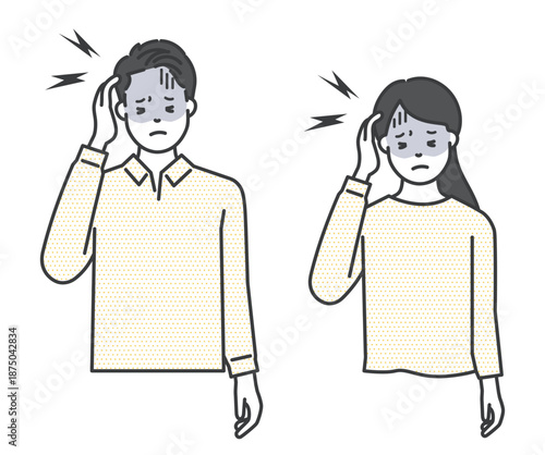 頭痛に悩む男女のイラストベクター素材