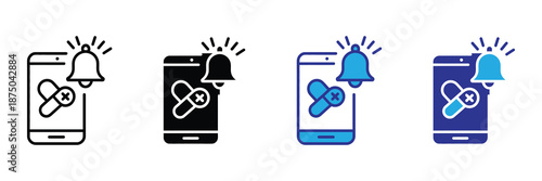 Vector illustration icon collection of mobile phone icons with notification bells and symbols on screen isolated on white background