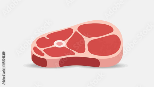 A stylized illustration of a thick, raw bone-in steak with marbling, on a light background