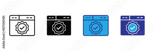 Vector illustration icon collection of four browser window icons with check marks in various colors on white background