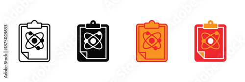 Vector illustration icon collection of biohazard icons on clipboard in black, white, orange and red colors for medical and laboratory use