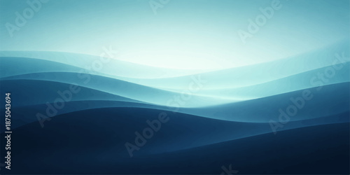 Abstract blue wave background featuring a peaceful mountain landscape at sunset with clouds reflecting over the ocean horizon