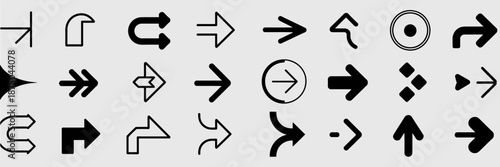 A Collection of Various Directional Arrows and Symbols in Black and White