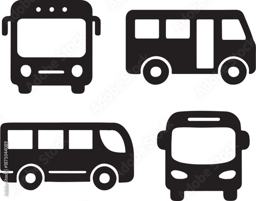 PrintBus Icons Vector Set – Black Silhouette Public Transport Symbols
