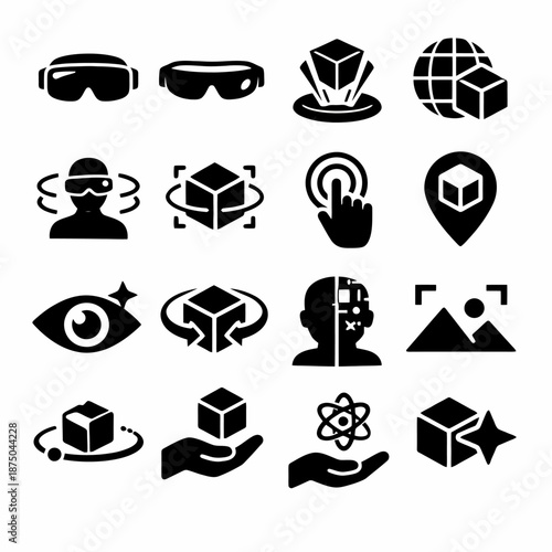 Virtual reality and augmented reality technology icons collection
