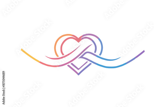 A heartwarming embrace intertwined ribbon forming a delicate heart shape with flowing ends, symbolizing connection and unity in vibrant gradient hues