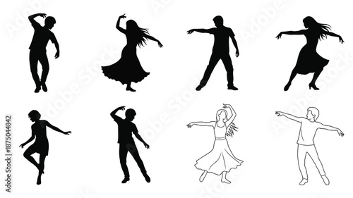 silhouette of people dancing in various poses and styles together