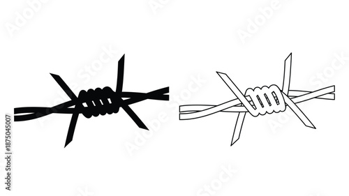 barbed wire fence knots illustration in black and white