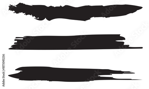 Black Paint Brush Stroke Banner . Collection of black horizontal paint brush strokes isolated on white background, ideal for banners, labels, backgrounds, and creative design elements.

