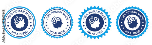 100 Percent Human Made Authentic Craftsmanship Blue Badge Icons for Ethical Design and Original Content