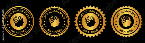 100 Percent Human Made Gold Authentic Craftsmanship Badge Icons for Premium Products and Ethical Branding