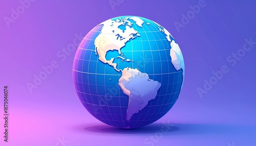 3D globe with grid overlay and purple-pink gradient