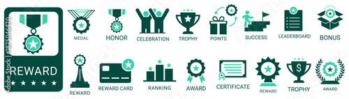 Business reward achievement and bonus icons set