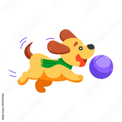 A flat style icon depicting playing dog 
