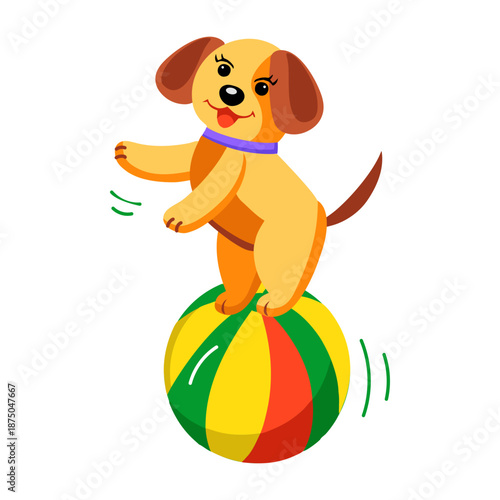 A flat style icon representing dog balancing  
