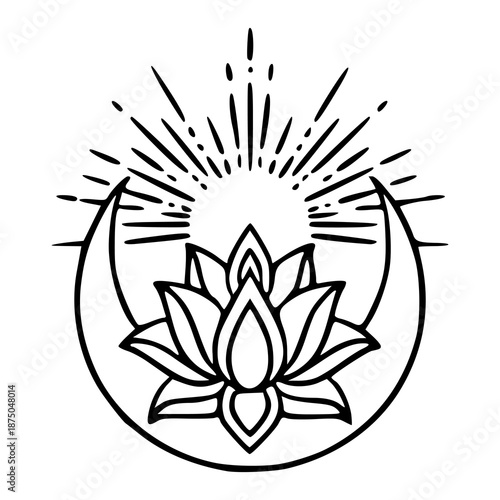esoteric zen lotus illustration with celestial sunbeams design
